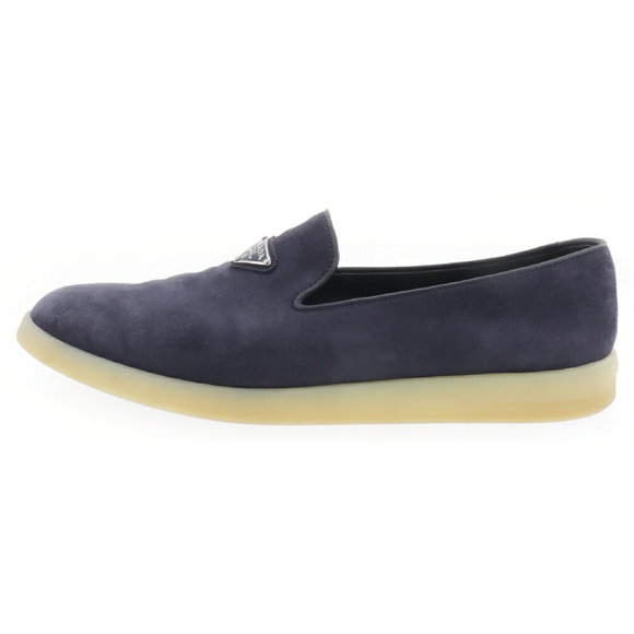 Prada Triangle Suede Slip Low Top Sneakers Navy Blue - Picture 1 of 6